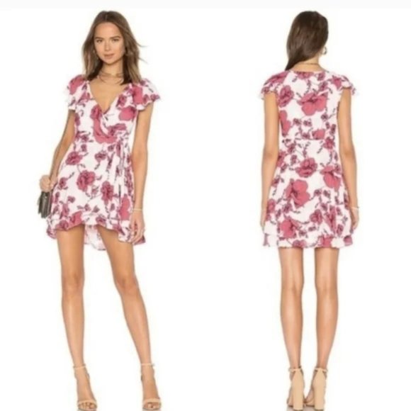 Free People Floral French Quarter wrap mini dress M - Picture 2 of 8